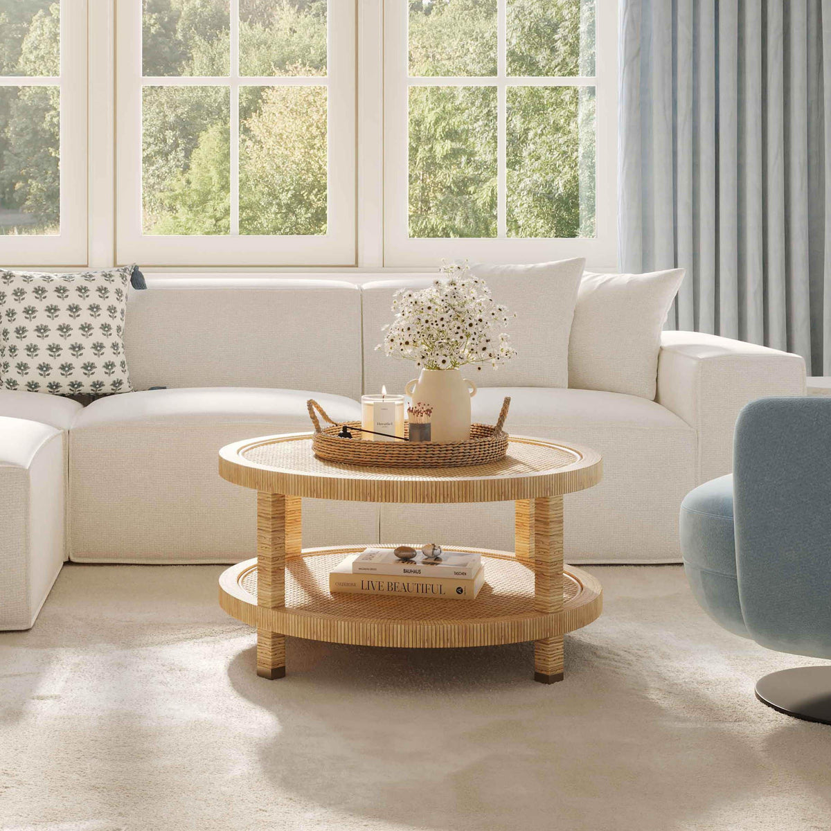 Amara 33" Natural Rattan Round Coffee Table by TOV Furniture – photo 2 of 9