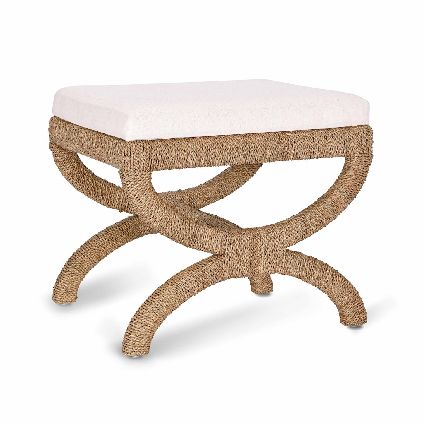 Kappa Cream Contract-Grade Fabric and Natural Seagrass Accent Stool Natural by Tov Furniture