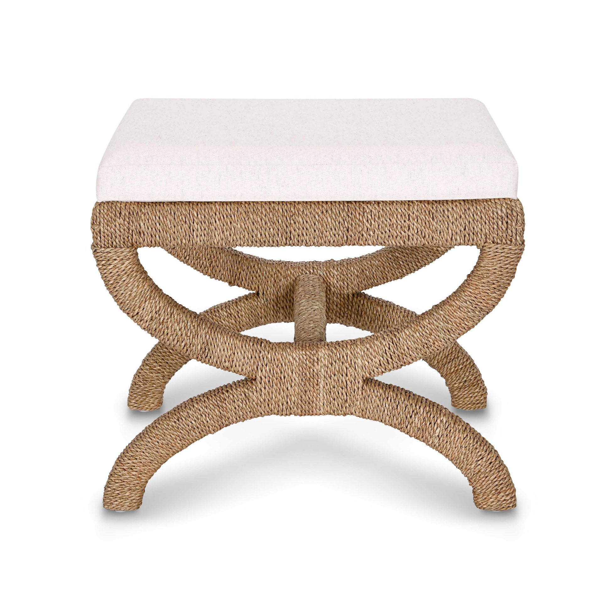 Kappa Cream Contract-Grade Fabric and Natural Seagrass Accent Stool Natural by Tov Furniture