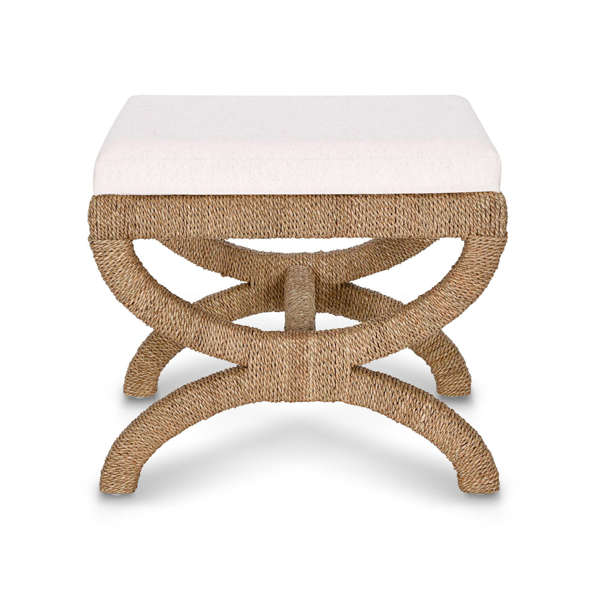 Kappa Cream Contract-Grade Fabric and Natural Seagrass Accent Stool by TOV Furniture – photo 2 of 5