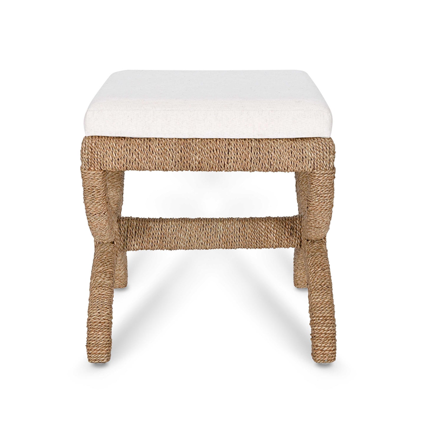 Kappa Cream Contract-Grade Fabric and Natural Seagrass Accent Stool Natural by Tov Furniture