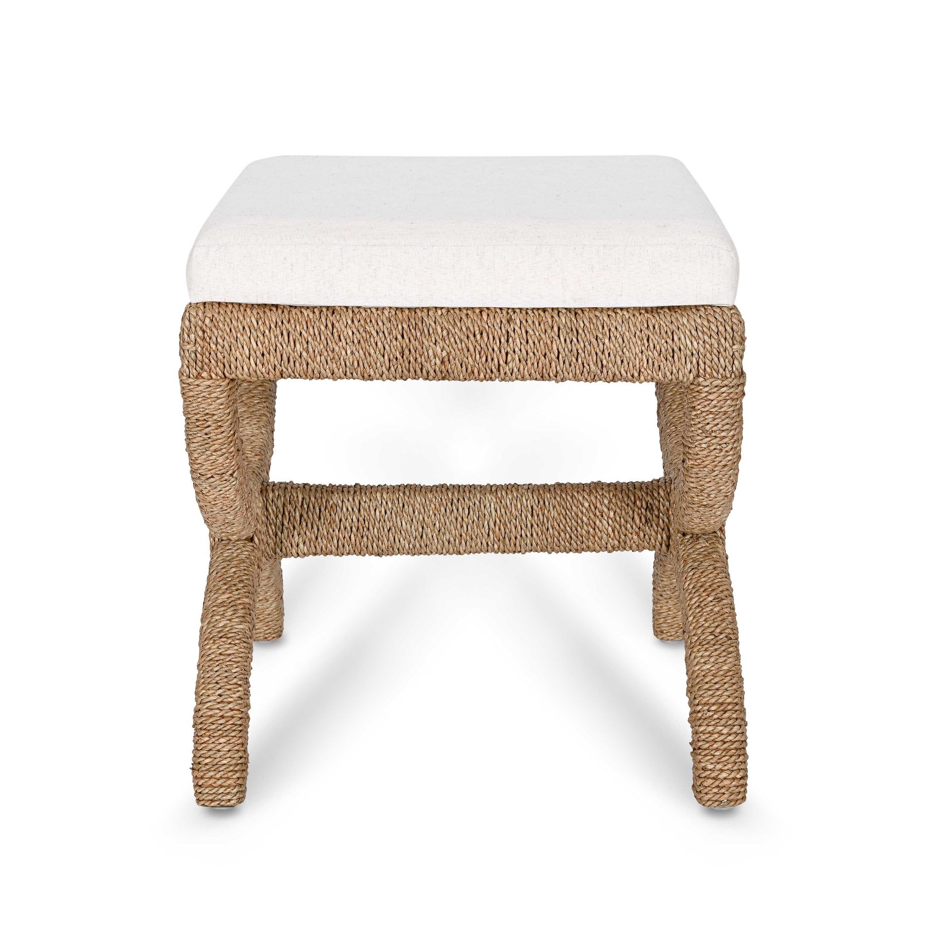 Kappa Cream Contract-Grade Fabric and Natural Seagrass Accent Stool Natural by Tov Furniture