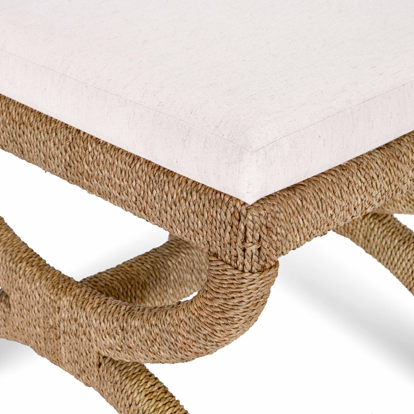 Kappa Cream Contract-Grade Fabric and Natural Seagrass Accent Stool Natural by Tov Furniture