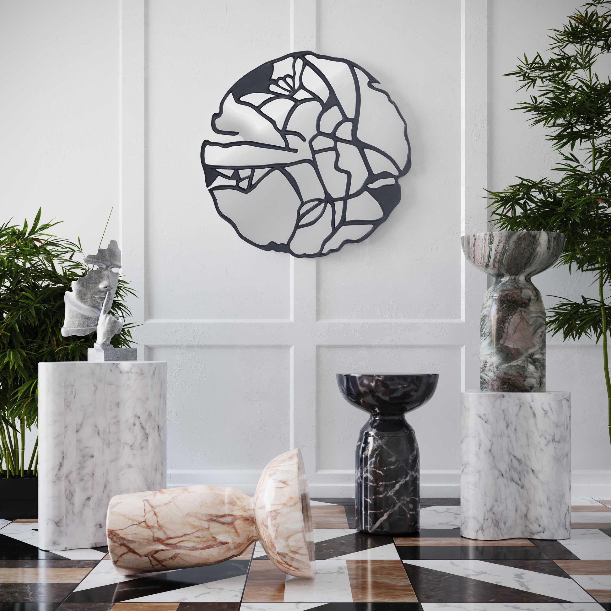 Slab Concrete Indoor/Outdoor Side Table (18"-22") White Marble Short by Tov Furniture