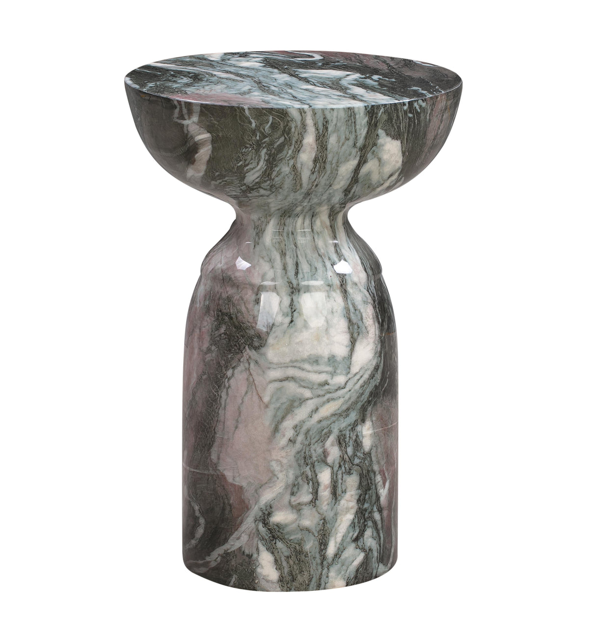Rue Grey and Blush Faux Marble Indoor / Outdoor Concrete Round Side Table by TOV Furniture – photo 3 of 6