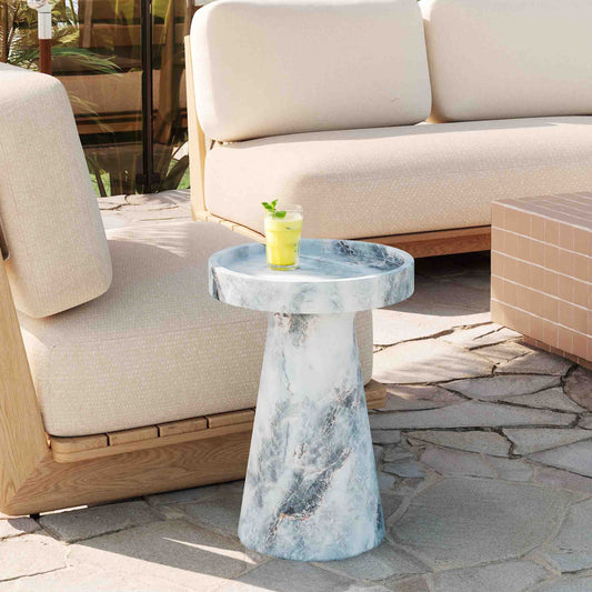 Zara Faux Aegean Marble Indoor/Outdoor Side Table by TOV Furniture – photo 2 of 9