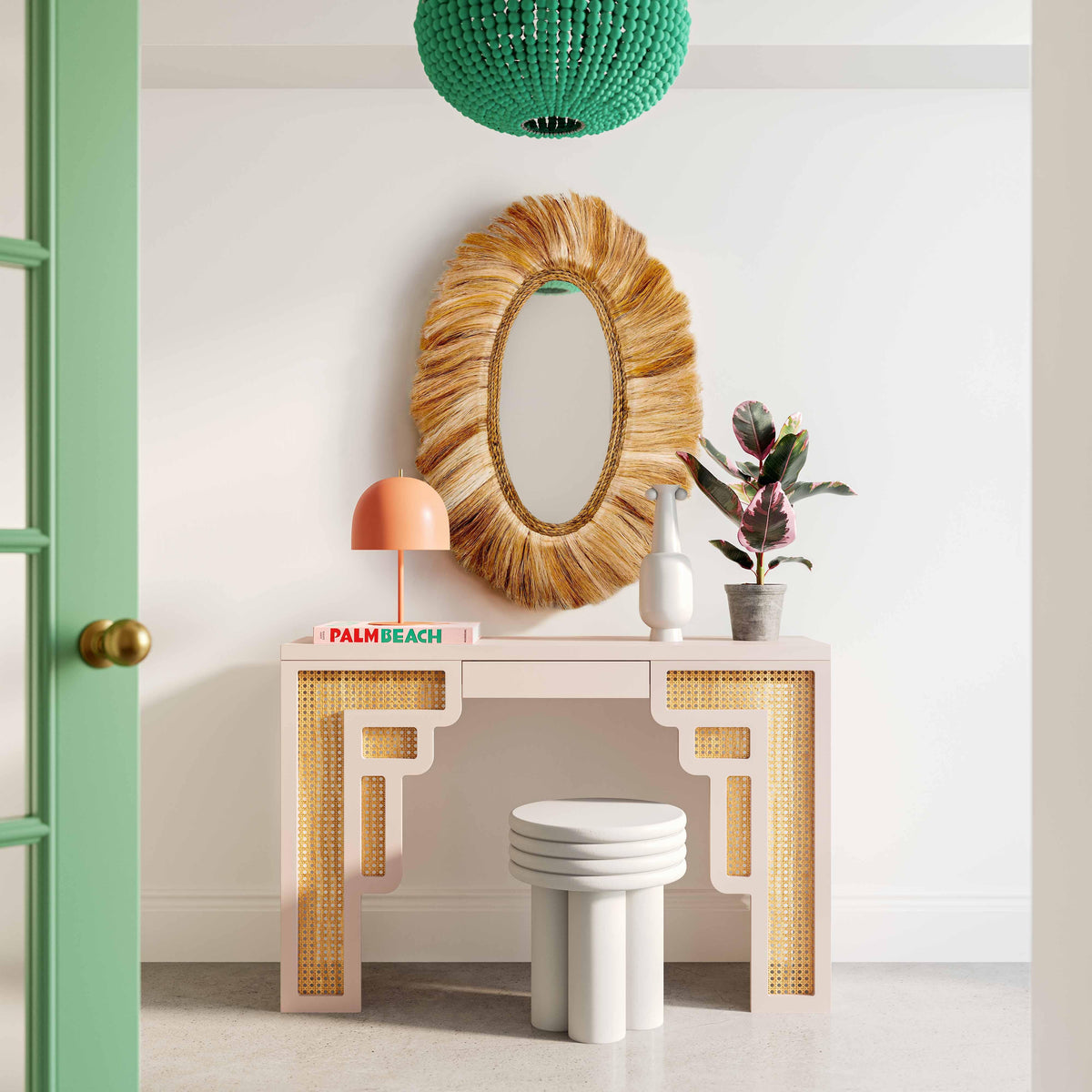 Suzie Cream & Rattan Console Table by TOV Furniture – photo 2 of 6