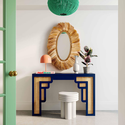 Suzie Navy & Rattan Console Table by TOV Furniture