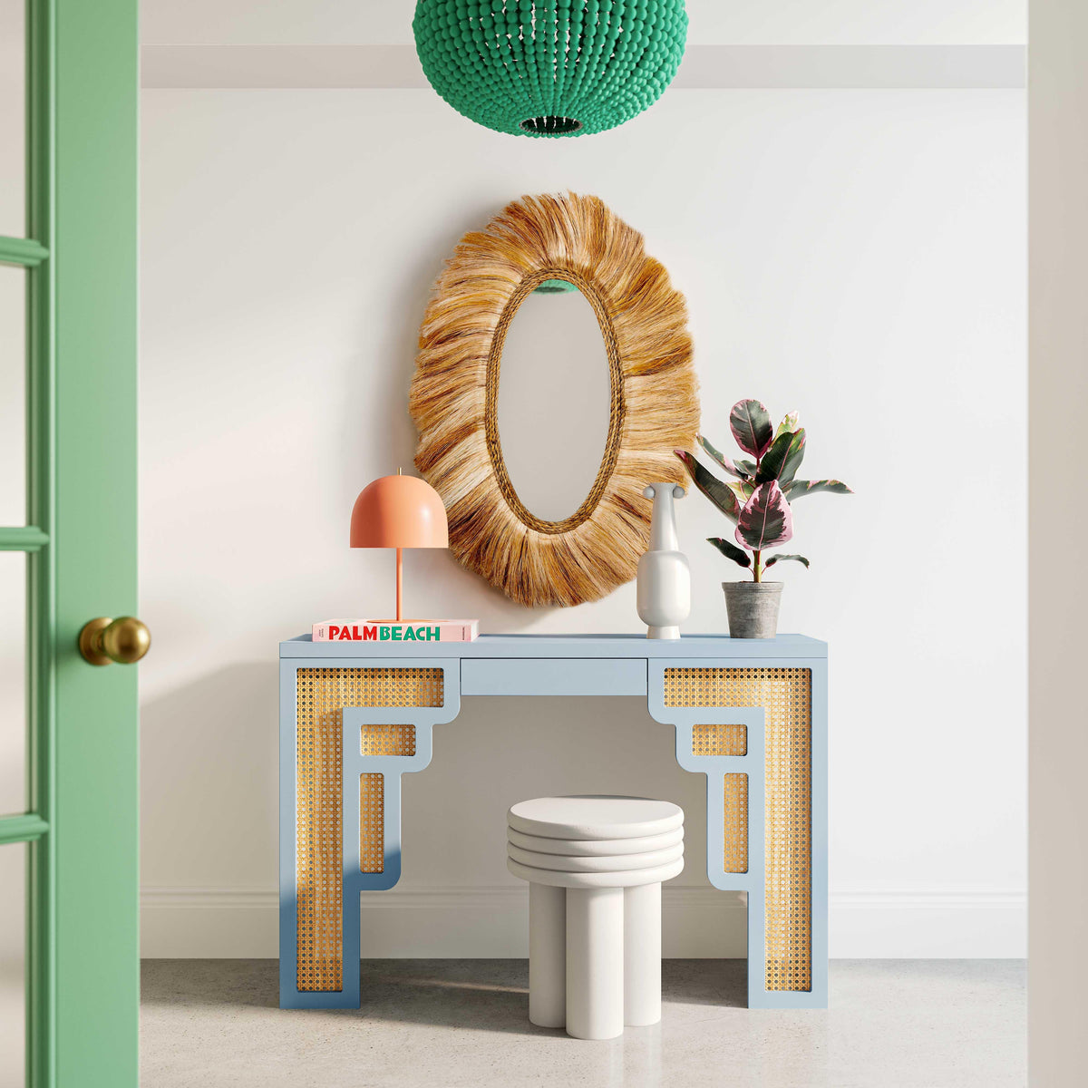 Suzie Pastel Blue & Rattan Console Table by TOV Furniture – photo 2 of 6