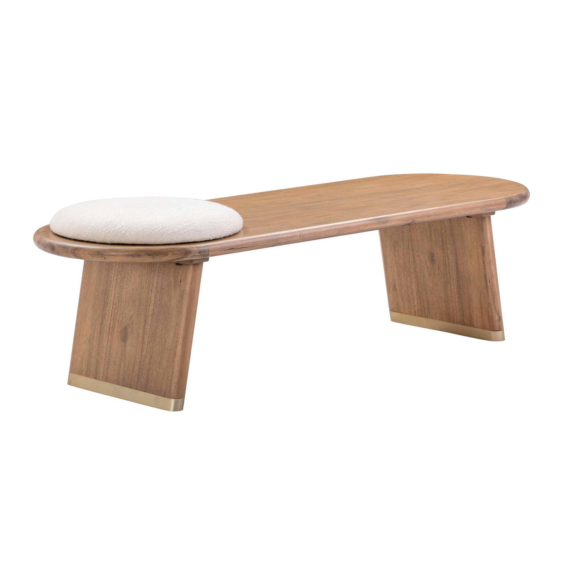 Samantha Cognac Acacia Bench with Boucle Seat by TOV