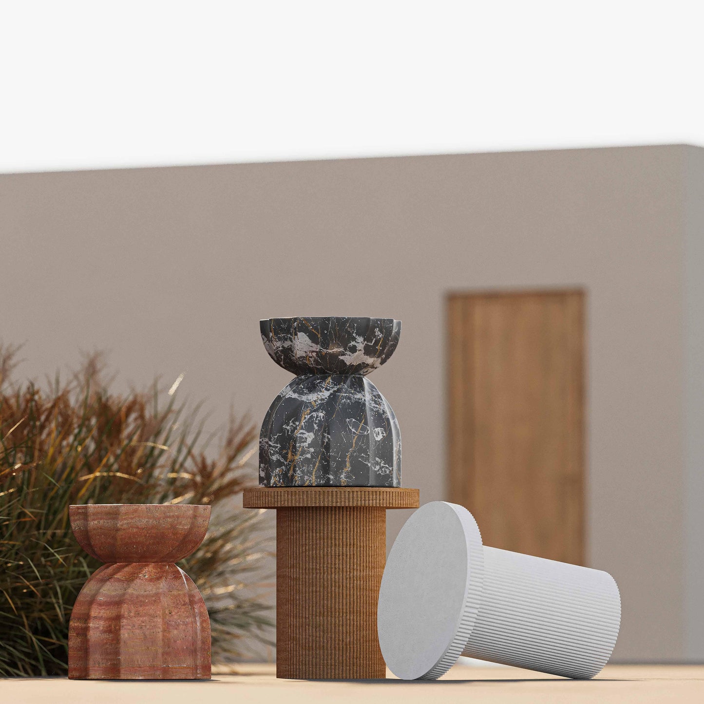 Darcy Concrete Indoor/Outdoor Side Table Travertine by Tov Furniture