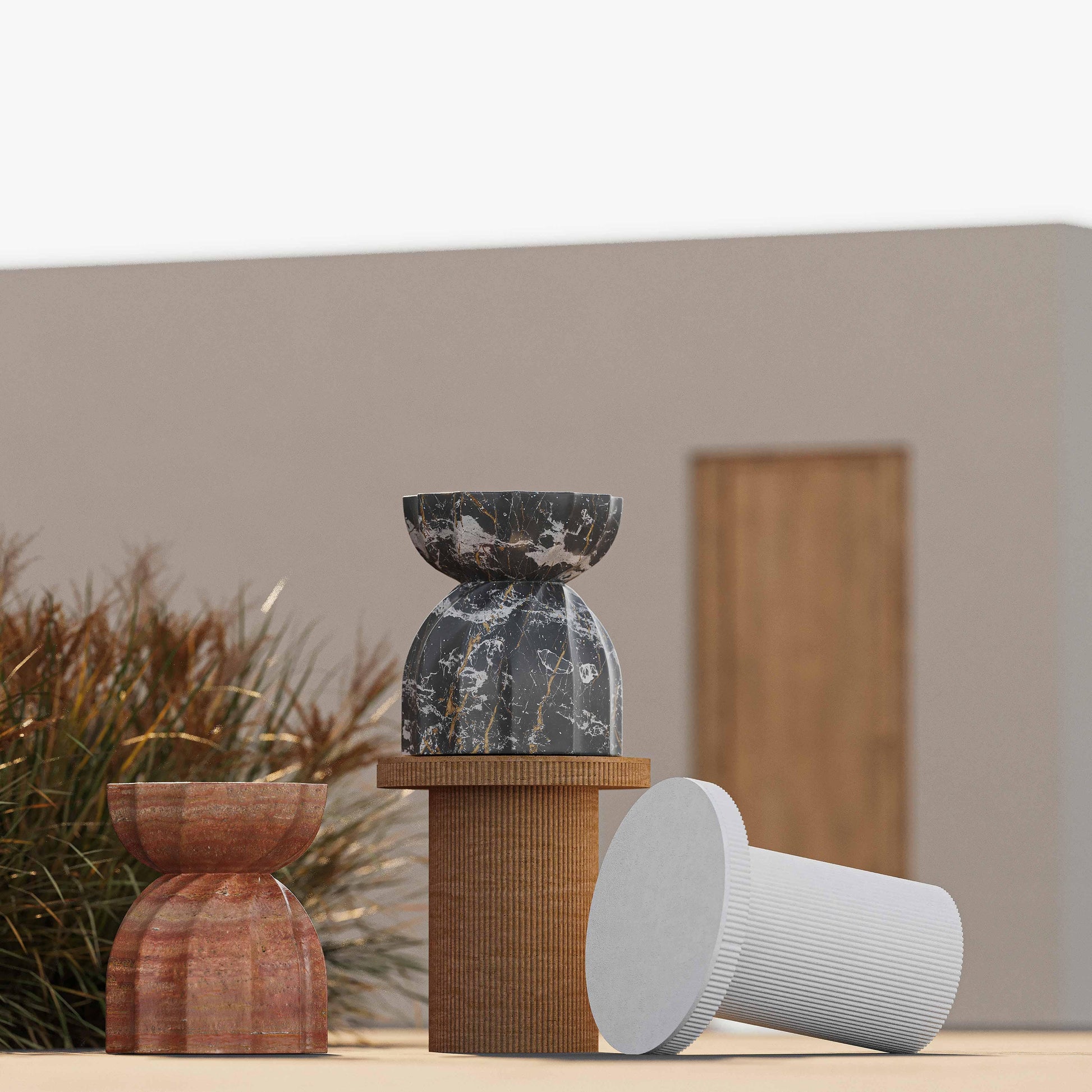 Darcy Concrete Indoor/Outdoor Side Table Travertine by Tov Furniture