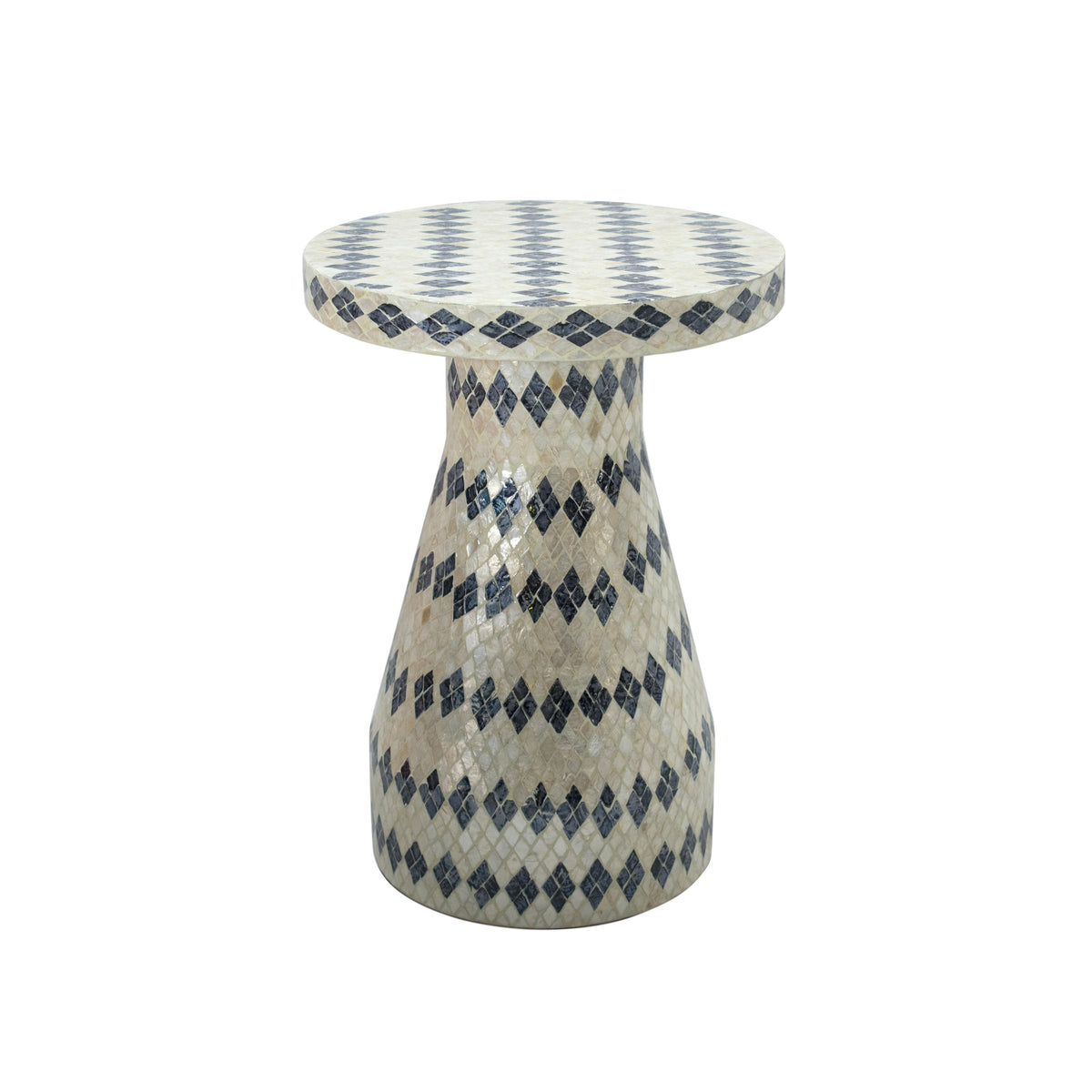 Halio Cream & Blue Checkered Shell Side Table by TOV Furniture – photo 1 of 7