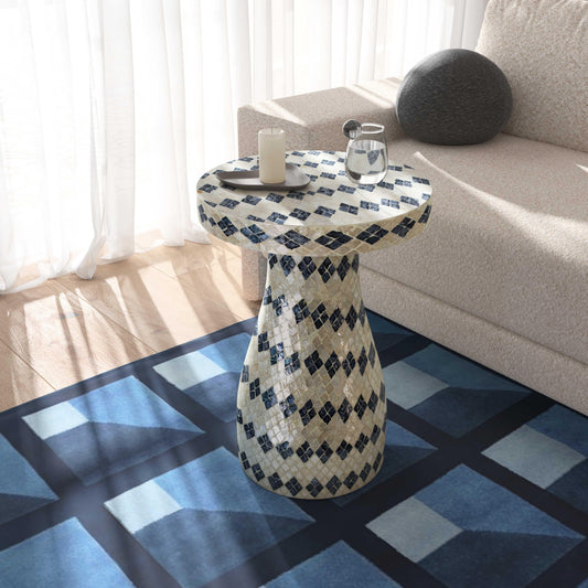 Halio Cream & Blue Checkered Shell Side Table by TOV Furniture – photo 2 of 7