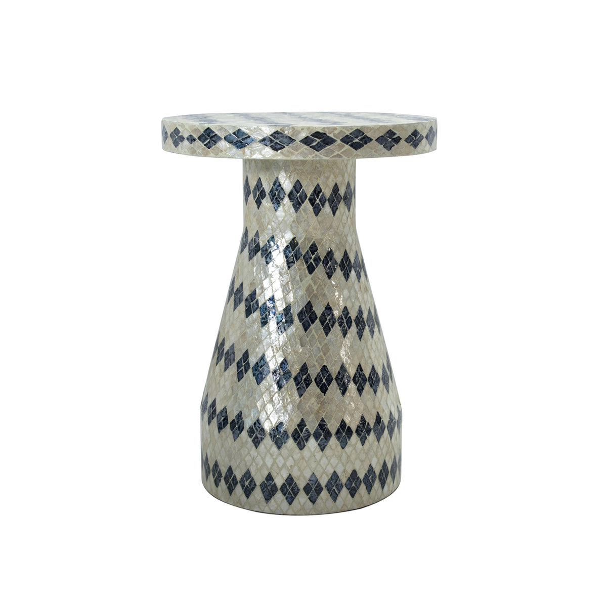 Halio Cream & Blue Checkered Shell Side Table by TOV Furniture – photo 3 of 7