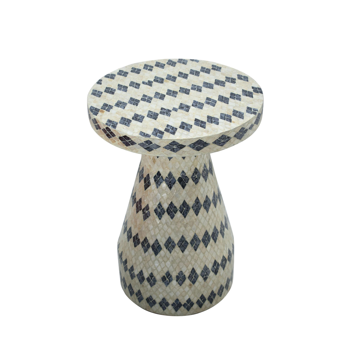Halio Cream & Blue Checkered Shell Side Table by TOV Furniture – photo 4 of 7