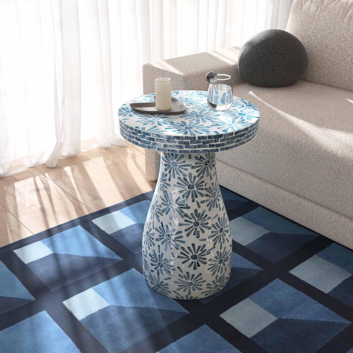 Halio Blue Floral Shell Side Table by TOV Furniture – photo 2 of 7