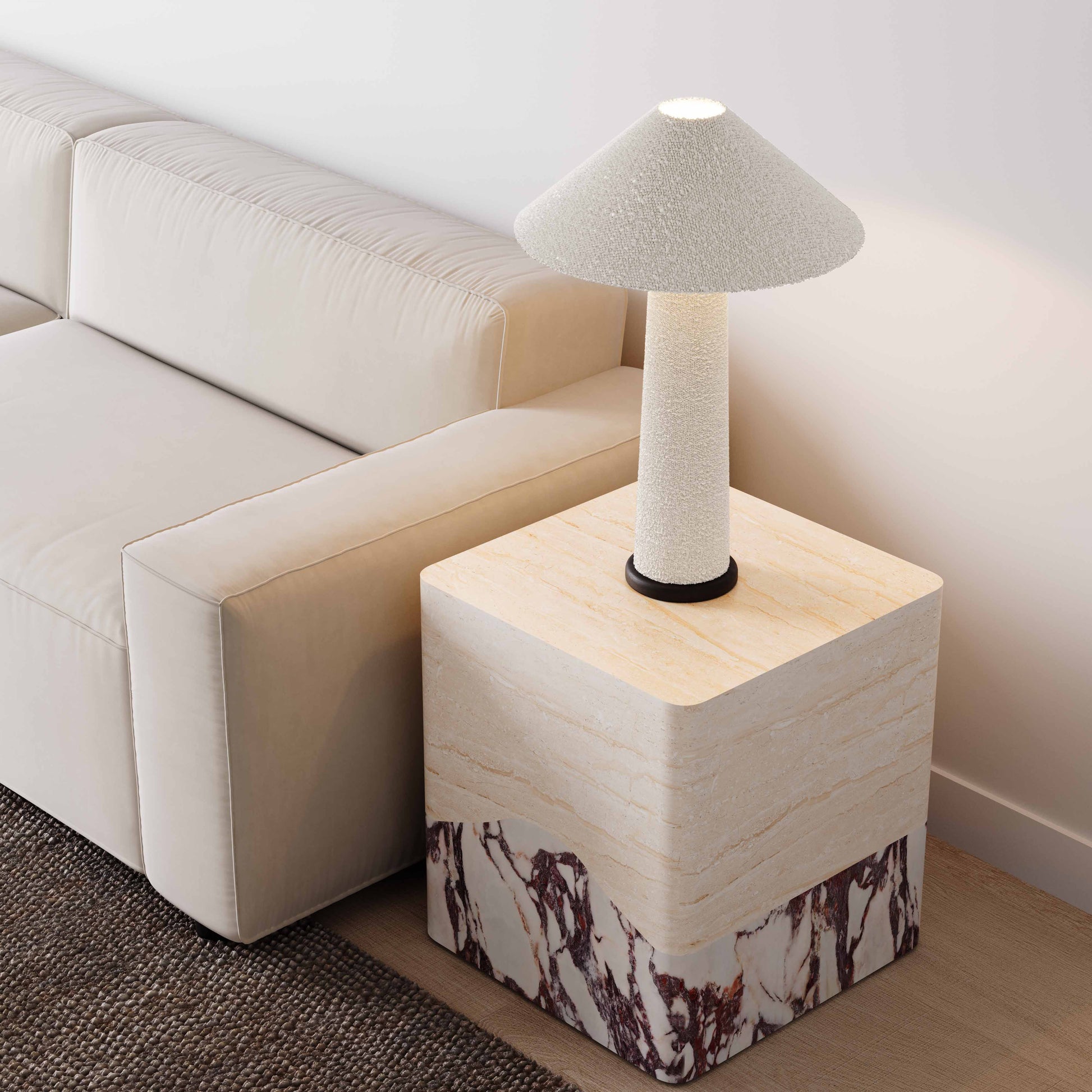 Brut Faux Travertine &amp; Breccia Concrete Indoor/Outdoor Side Table Breccia, Travertine by Tov Furniture