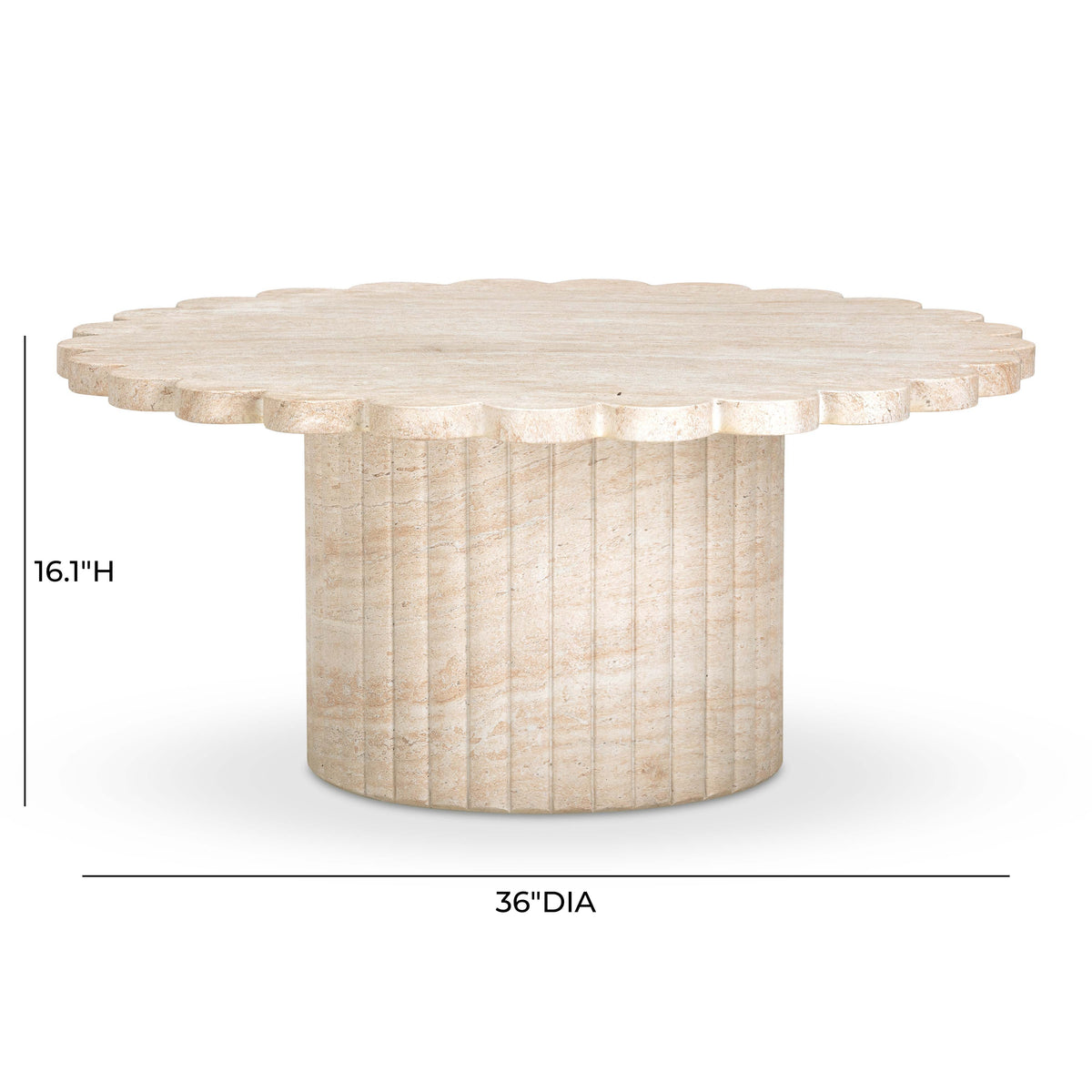 Blossom 36" Washed Faux Travertine Finish Indoor/Outdoor Round Coffee Table by TOV Furniture – photo 7 of 8