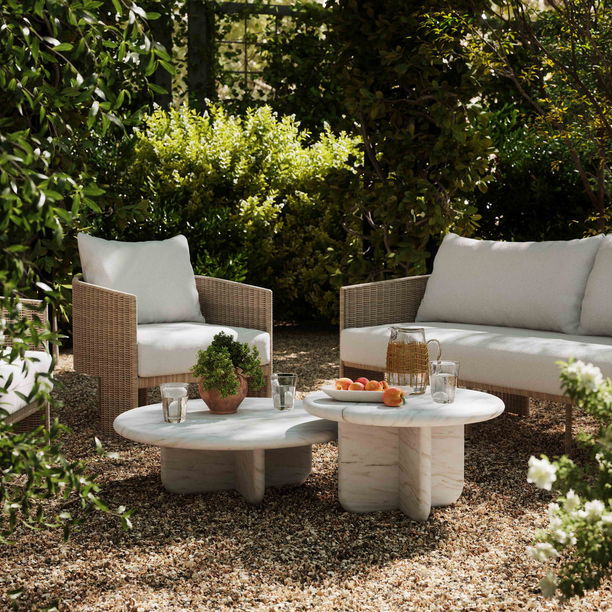 Juju Faux Marble Indoor/Outdoor Round Coffee Table (24"-32") by TOV Furniture – several options shown
