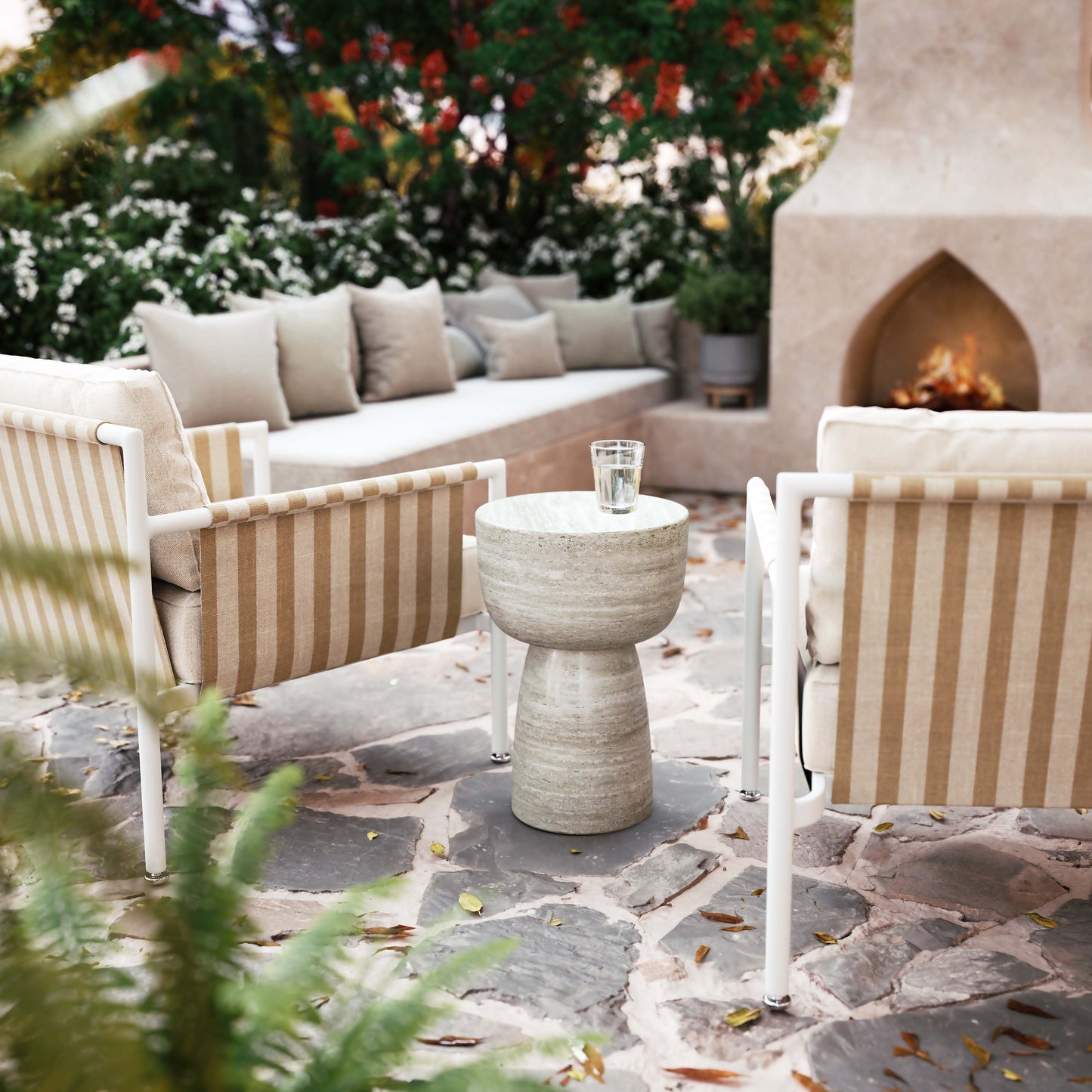 Charra Indoor/Outdoor Side Table Travertine by Tov Furniture
