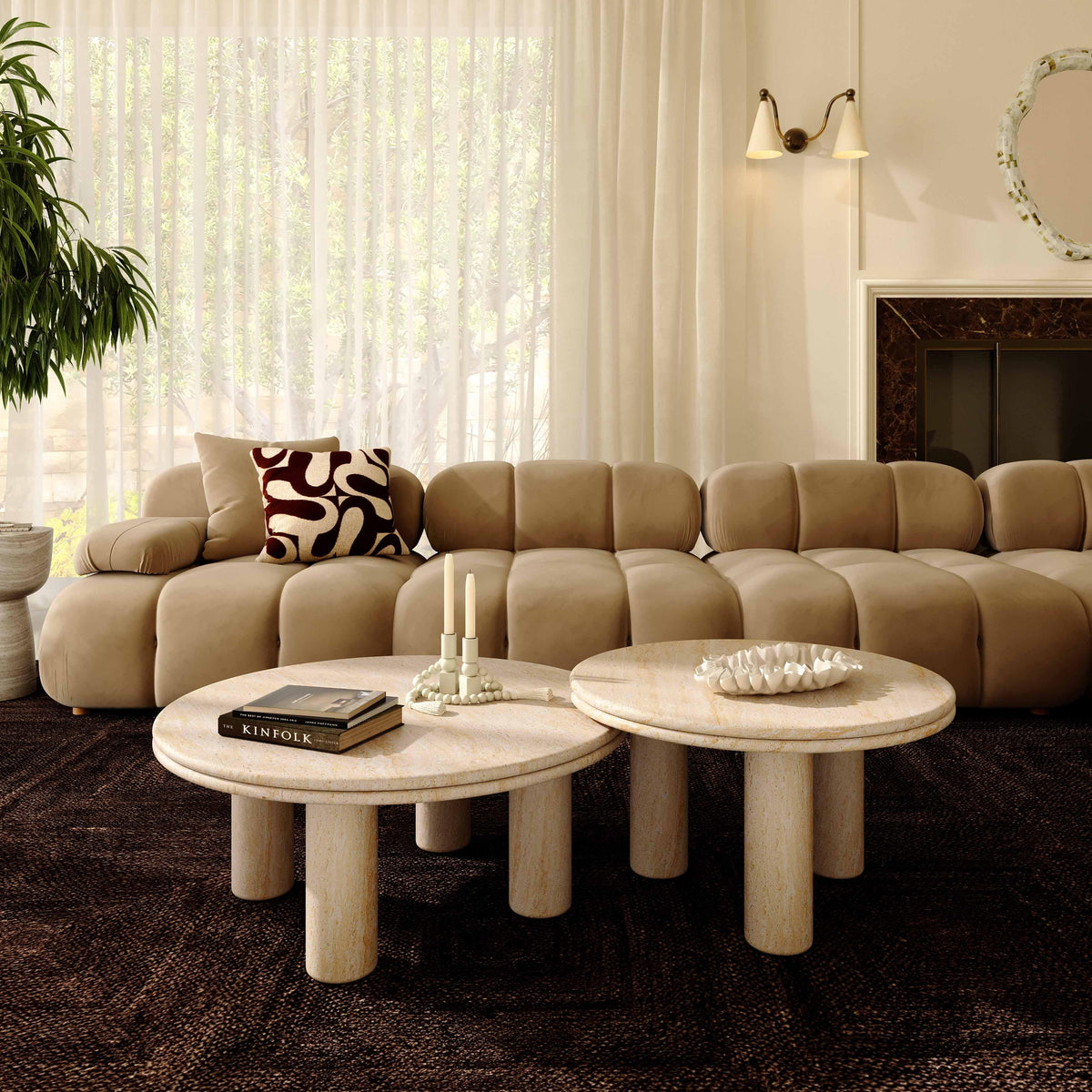 Amora 2-Piece Faux Travertine Indoor/Outdoor Nesting Accent Table Set by TOV Furniture – photo 2 of 8