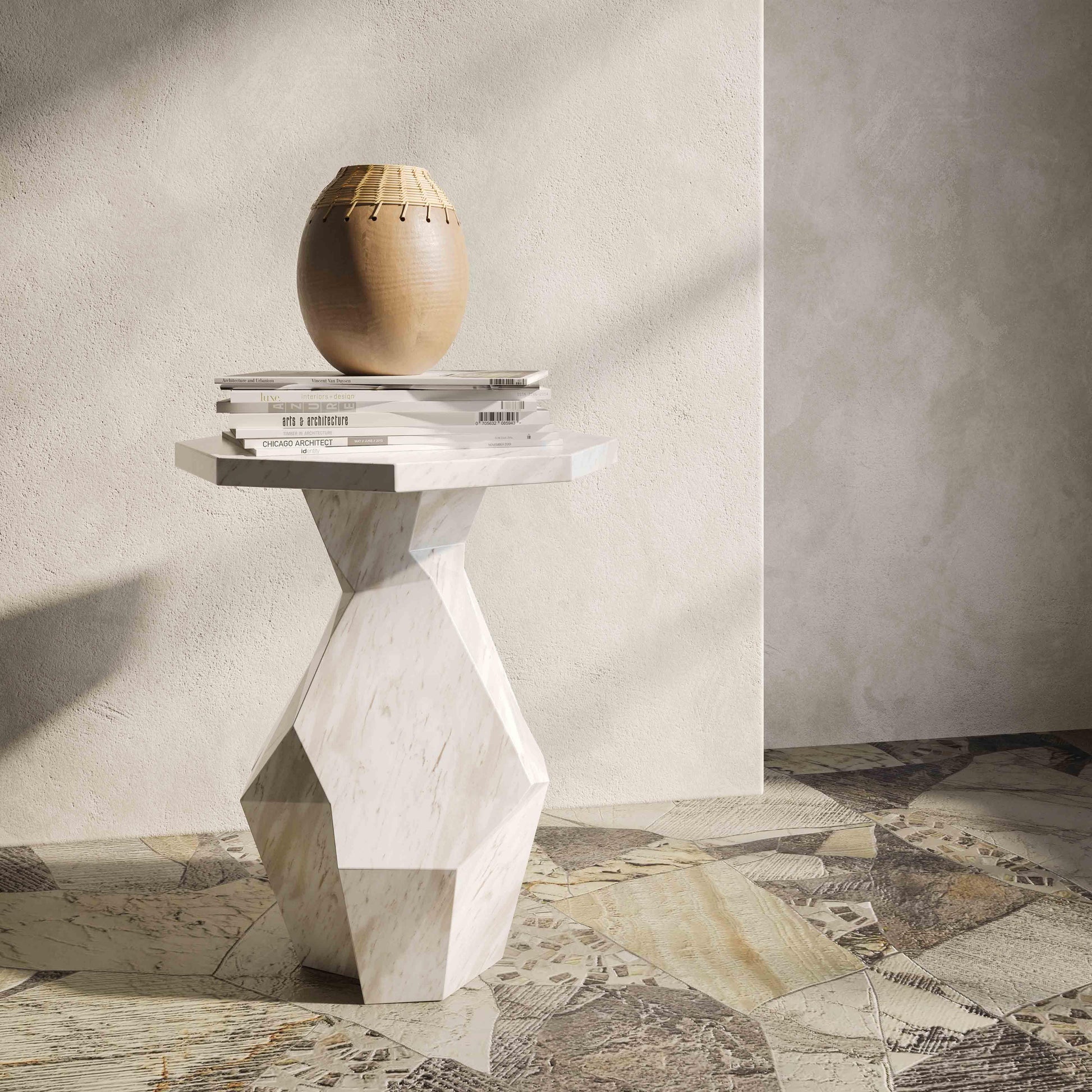 Esme Faux Marble Indoor/Outdoor Round Side Table White by Tov Furniture