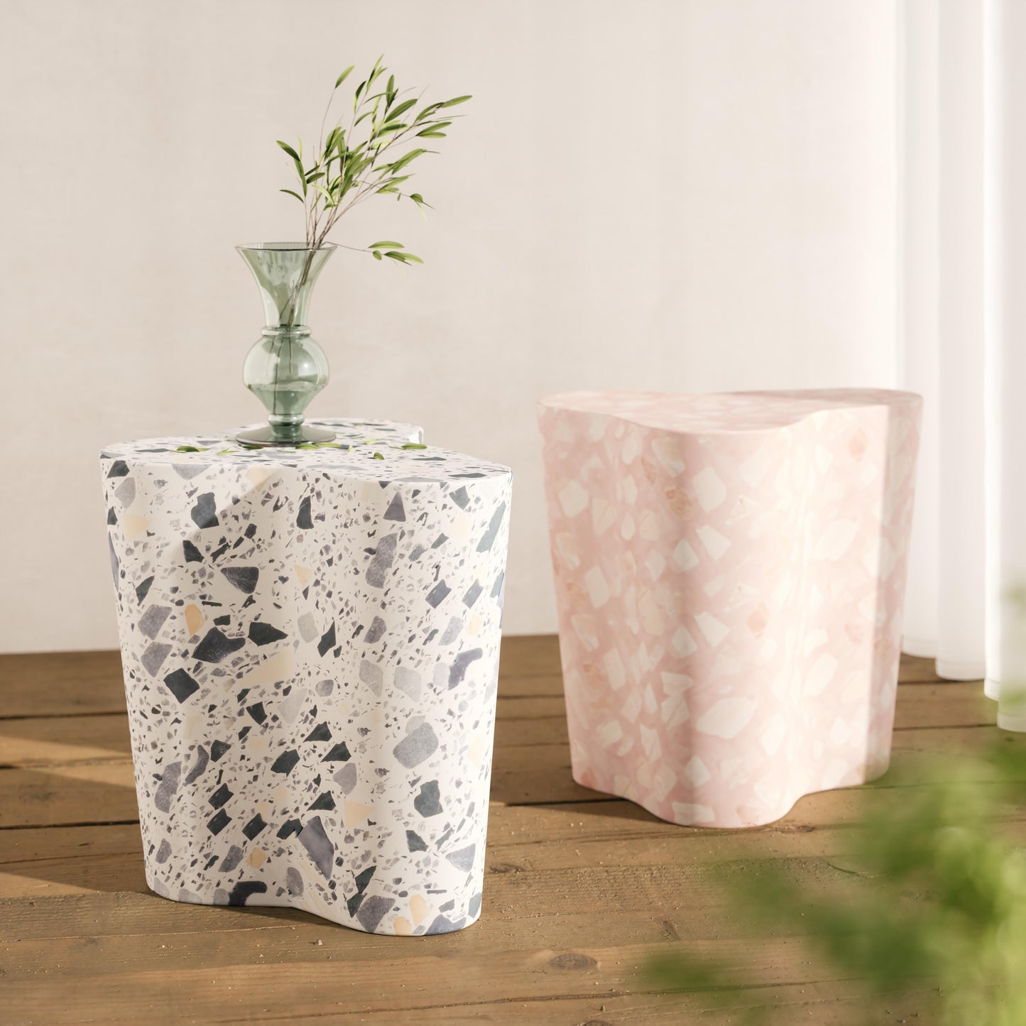 Slab Faux Terrazzo Indoor/Outdoor Side Table Black and White by Tov Furniture