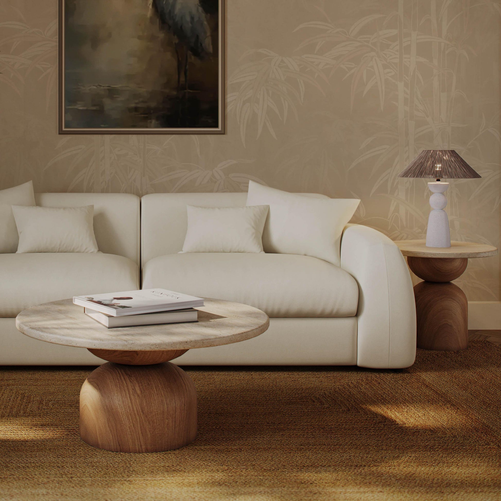 Cynthia Faux Travertine Concrete Indoor/Outdoor Side Table Travertine, Walnut Brown by Tov Furniture