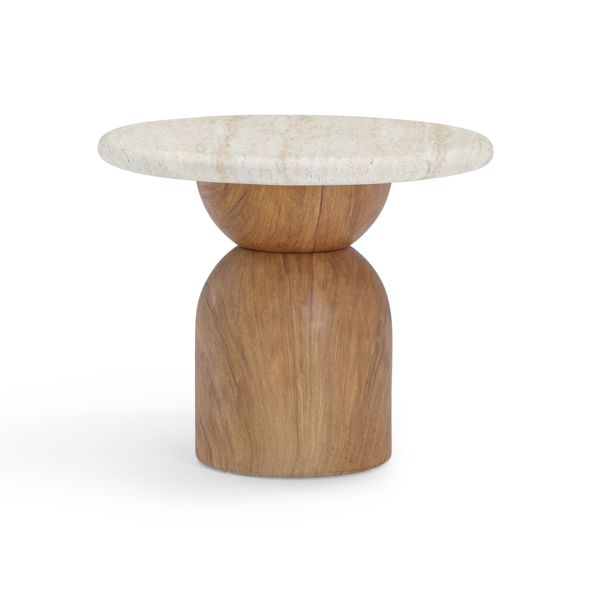 Cynthia Faux Travertine Concrete Indoor/Outdoor Side Table Travertine, Walnut Brown by Tov Furniture