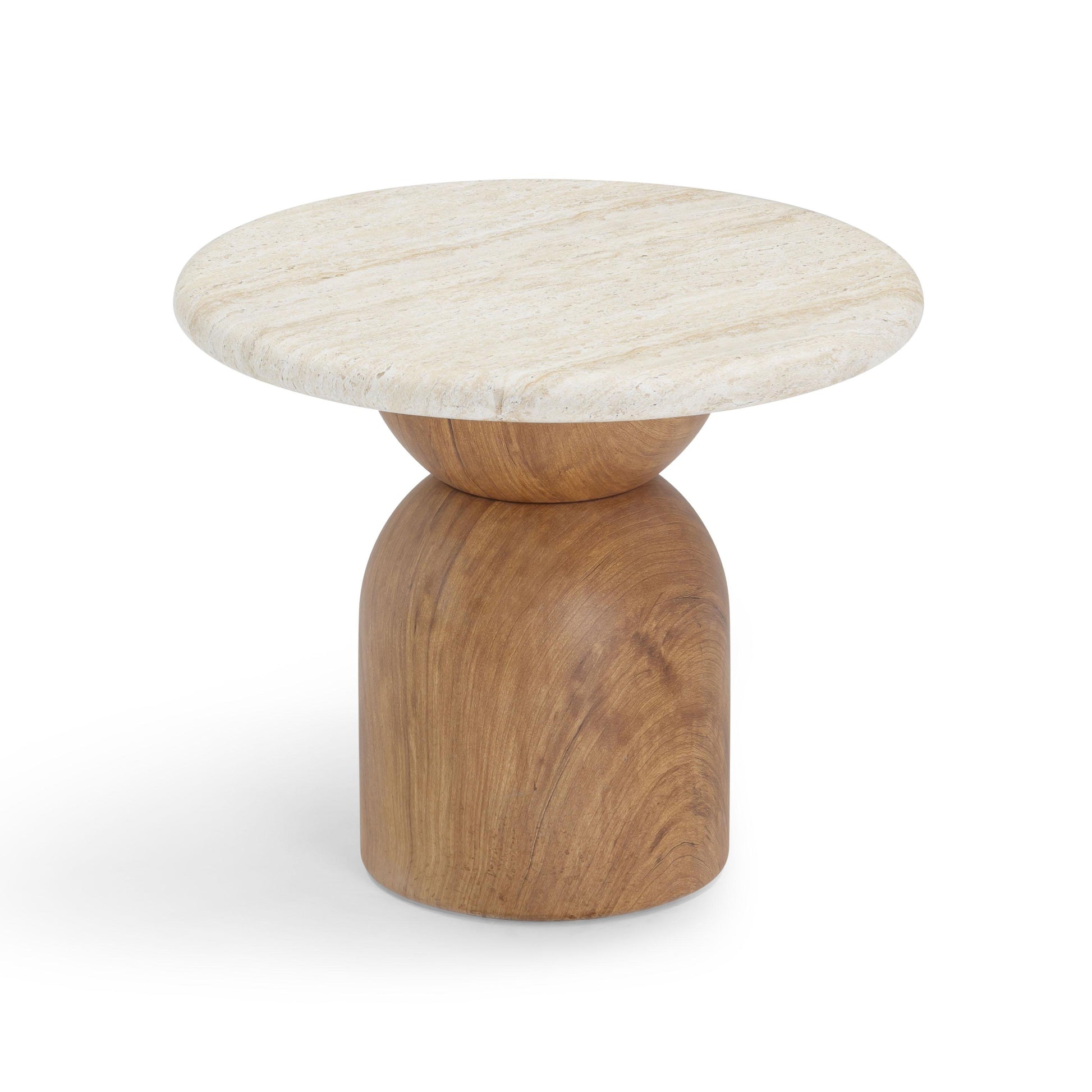 Cynthia Faux Travertine Concrete Indoor/Outdoor Side Table Travertine, Walnut Brown by Tov Furniture