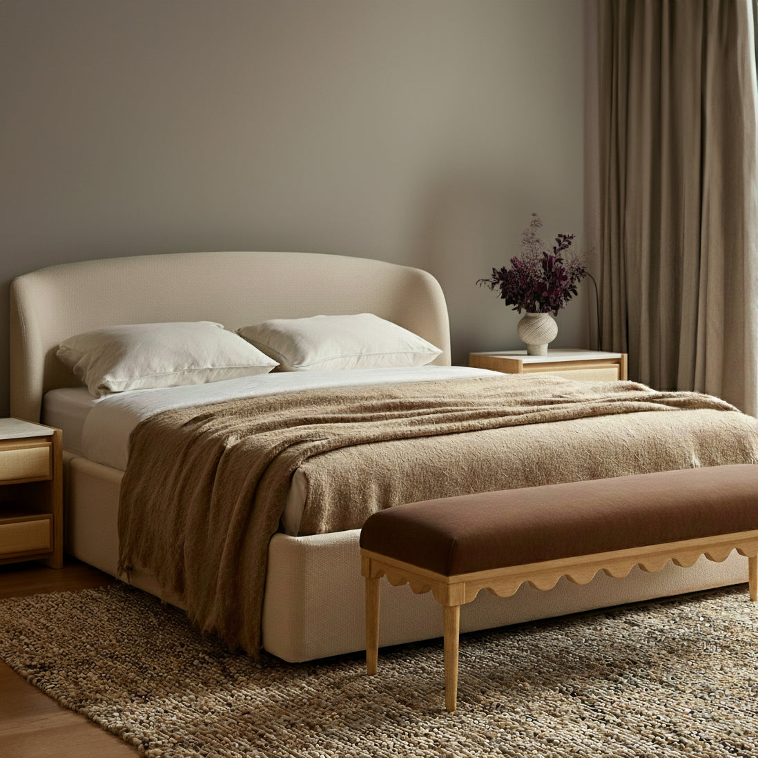 Oodle 56.5" Performance Vegan Mohair Bench Bronze by Tov Furniture