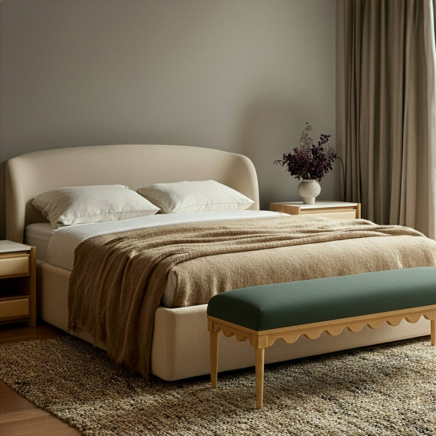 Oodle 56.5" Performance Vegan Mohair Bench Green by Tov Furniture