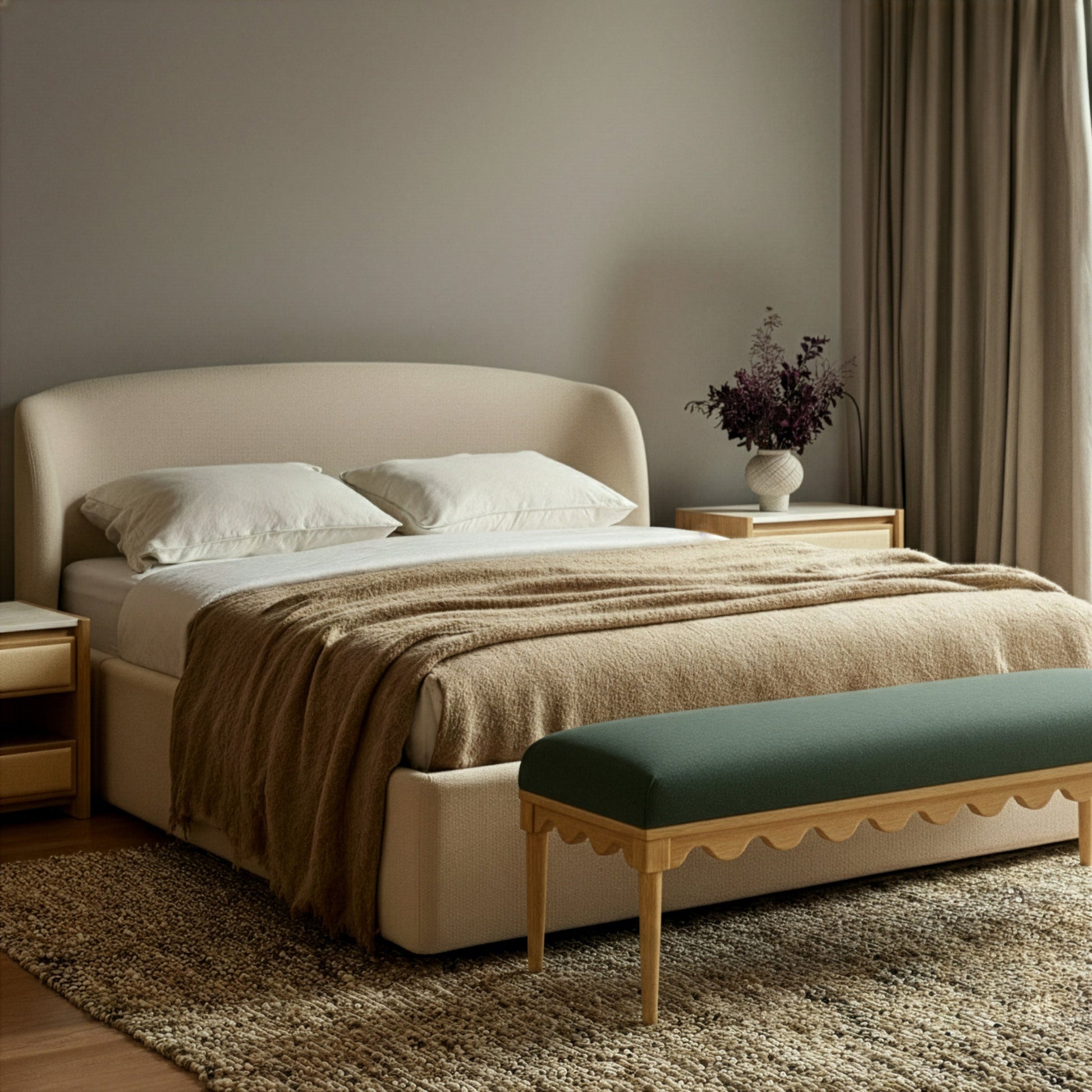 Oodle 56.5" Performance Vegan Mohair Bench Green by Tov Furniture