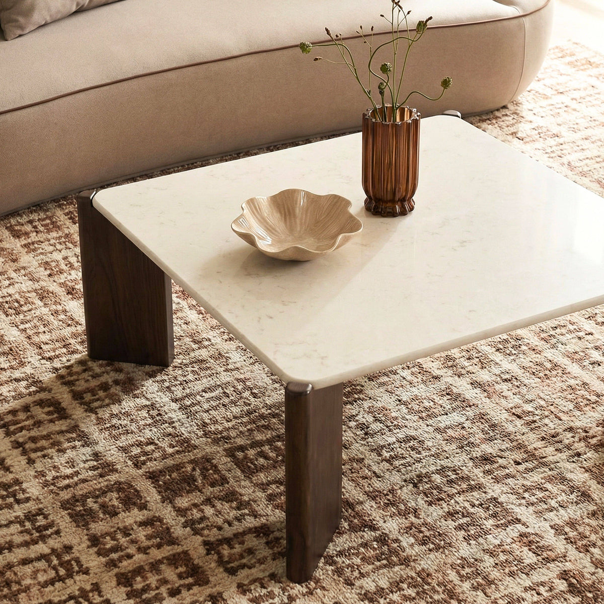 Restis 33.5" Cream Quartz Square Coffee Table by TOV Furniture – photo 2 of 6