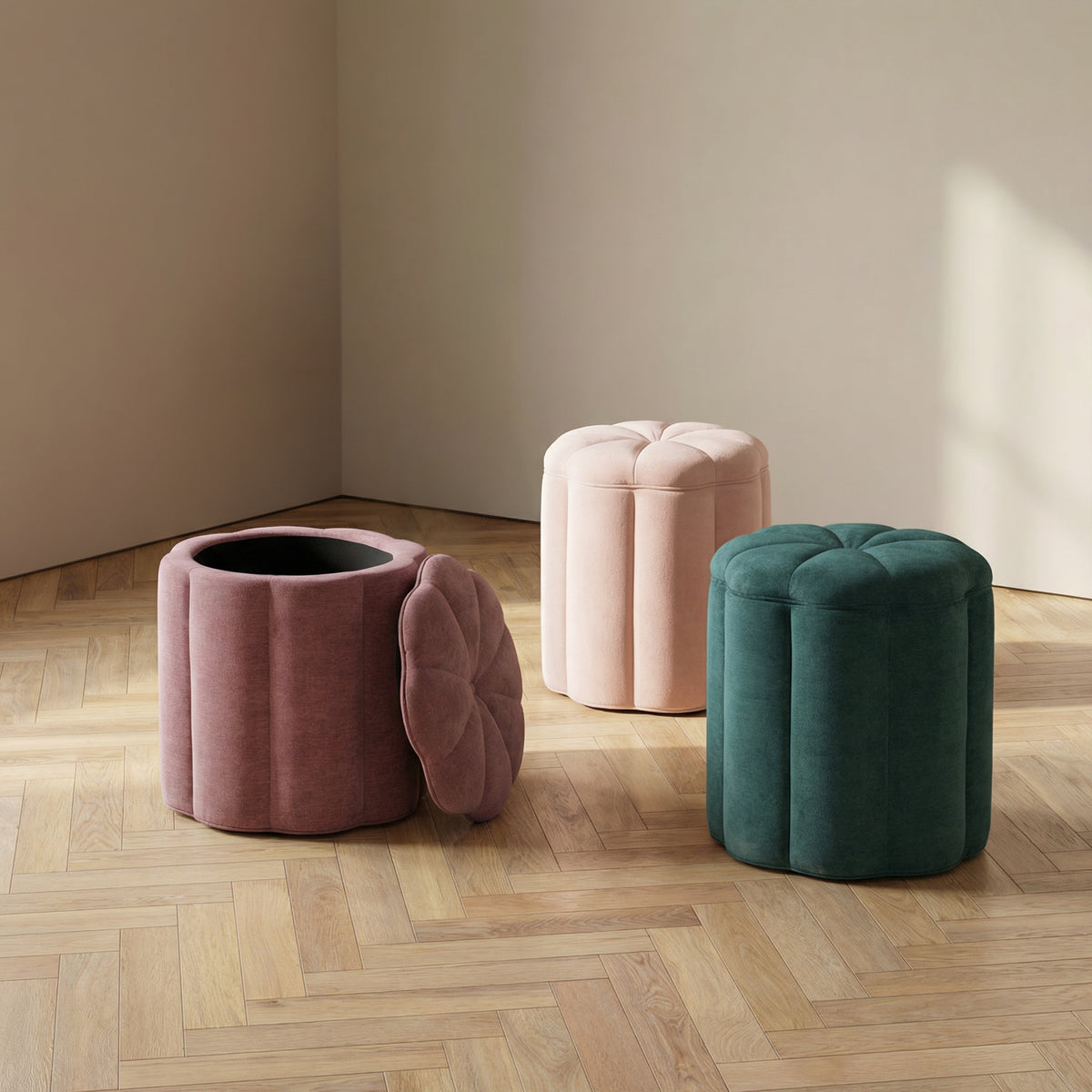 Fleur Textured Performance Velvet Storage Ottoman by TOV Furniture – several colors shown