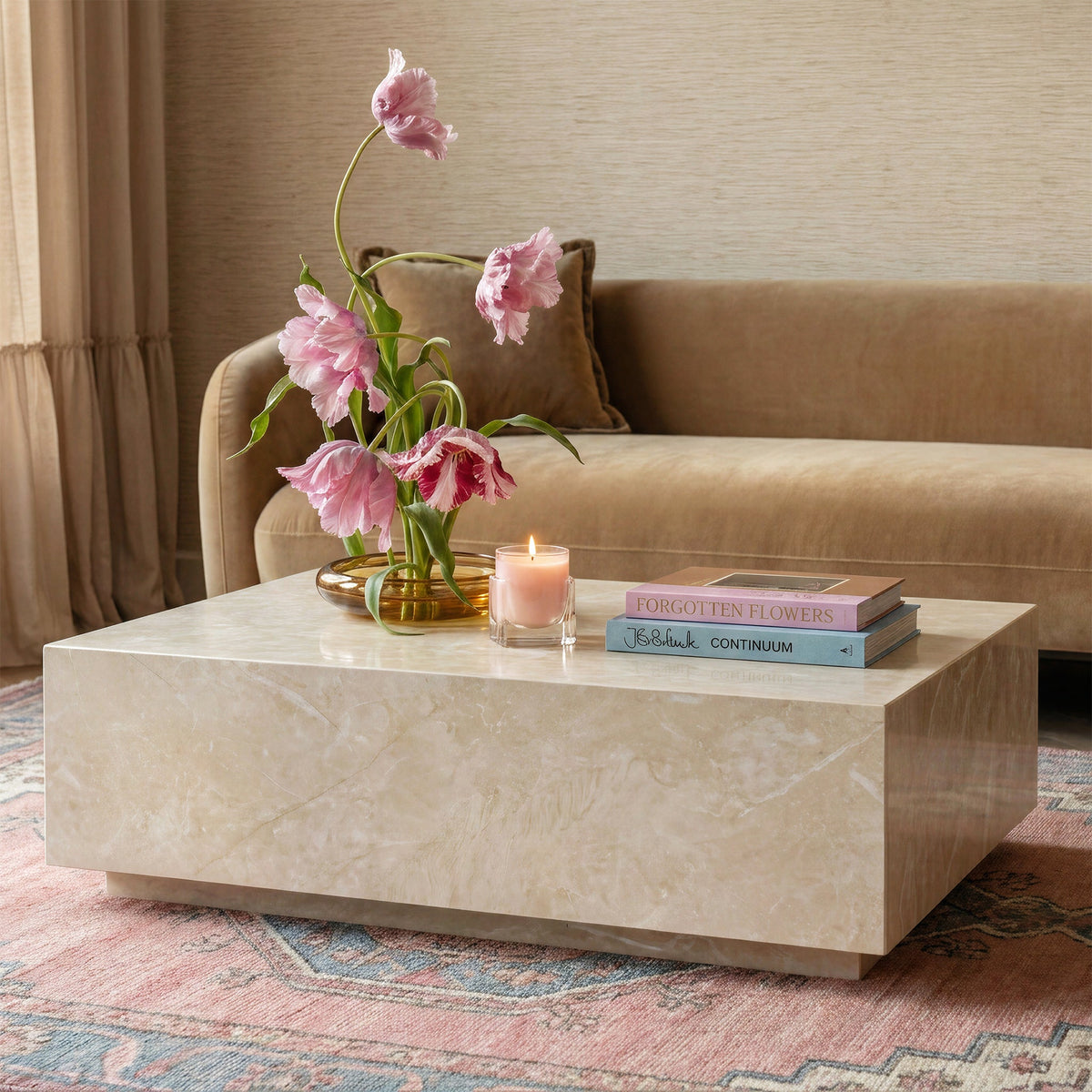 Romy 47" Cream Travertine Coffee Table by TOV Furniture – photo 2 of 9