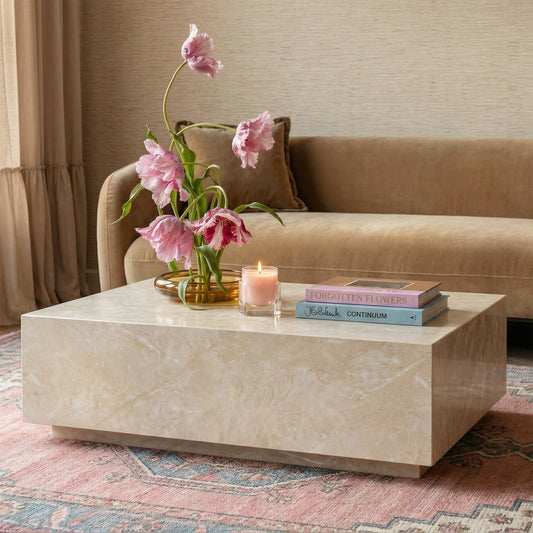 Romy 47" Cream Travertine Coffee Table by TOV Furniture – photo 2 of 9
