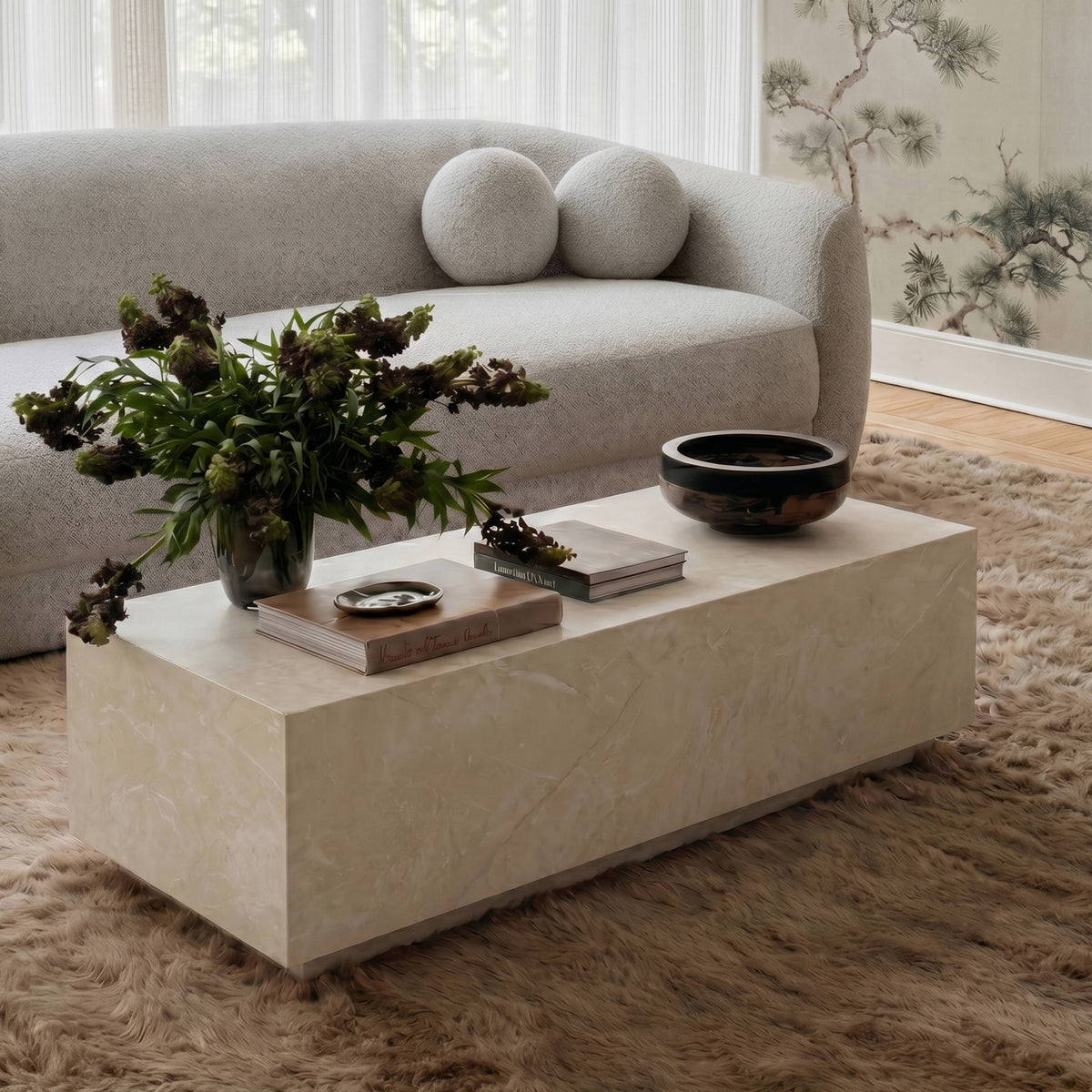 Romy 47" Cream Travertine Coffee Table by TOV Furniture – photo 3 of 9