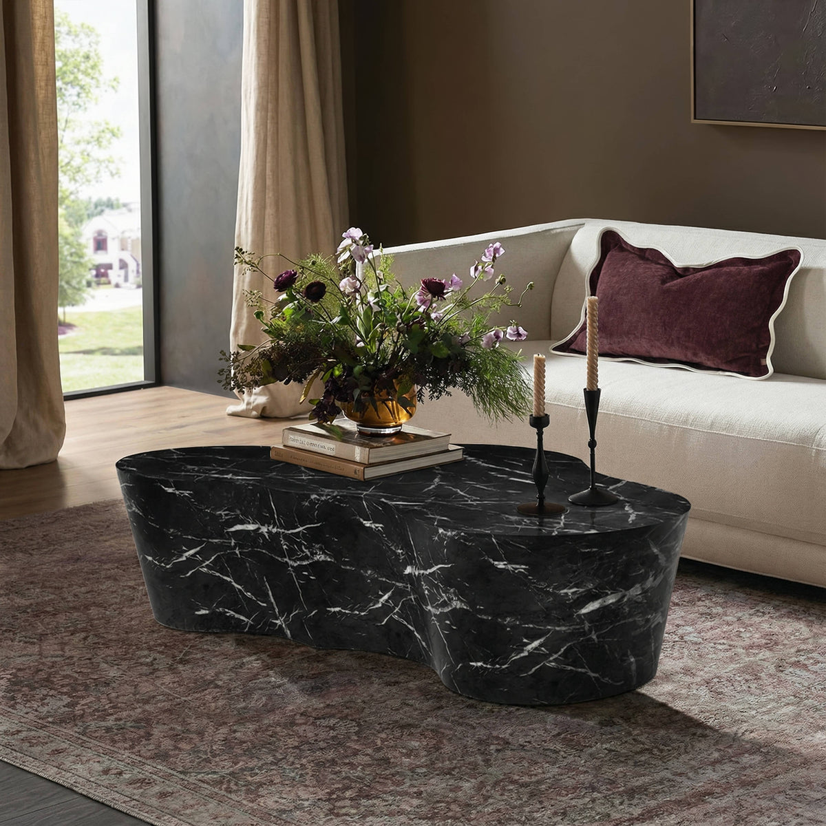 Slab Black Marble 59" Concrete Indoor/Outdoor Coffee Table by TOV Furniture – photo 2 of 9