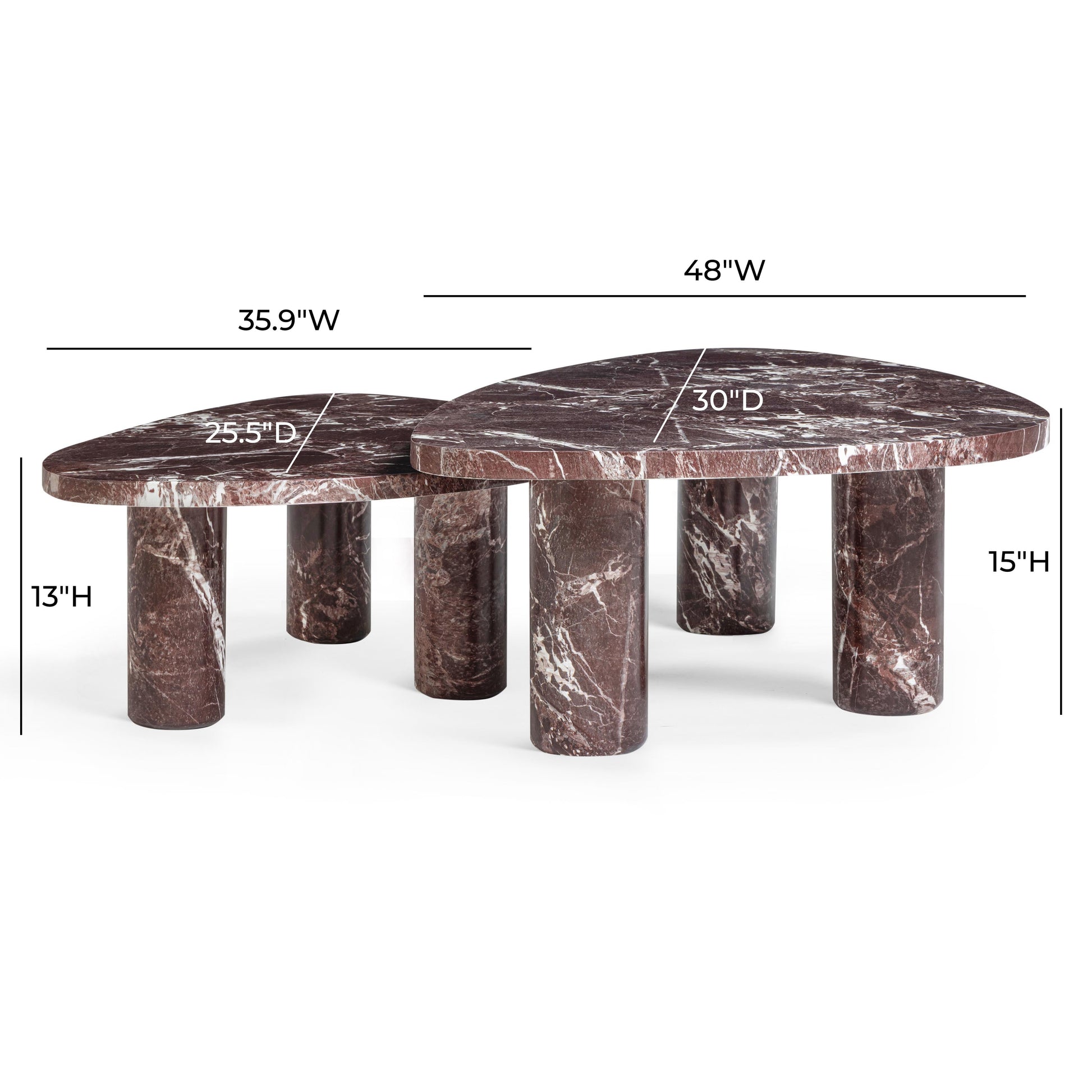 Libby 2-Piece Faux Red Levanto Marble Indoor/Outdoor Nesting Coffee Table Set Red Levanto by Tov Furniture