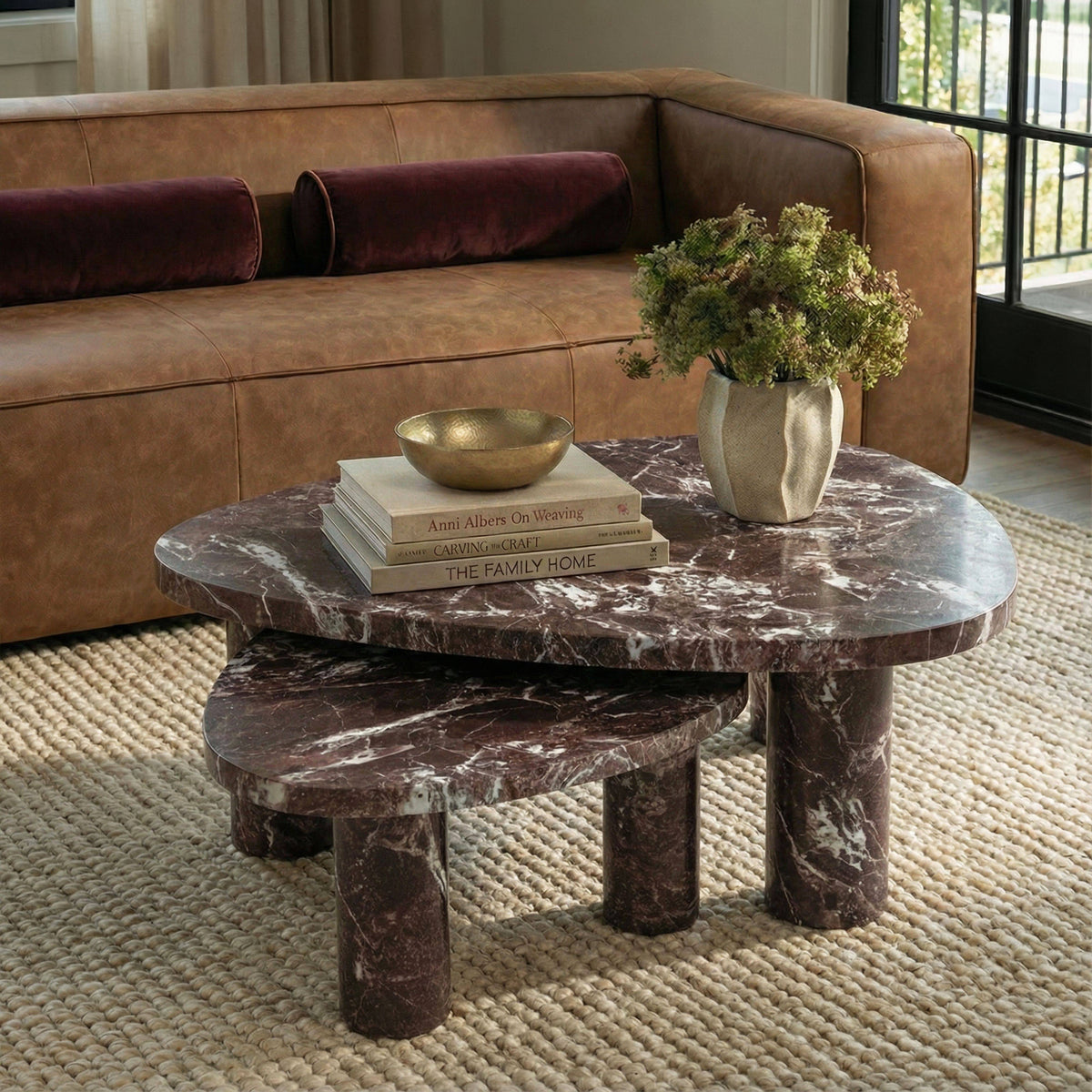 Libby 2-Piece Faux Red Levanto Marble Indoor/Outdoor Nesting Coffee Table Set by TOV Furniture – photo 2 of 5