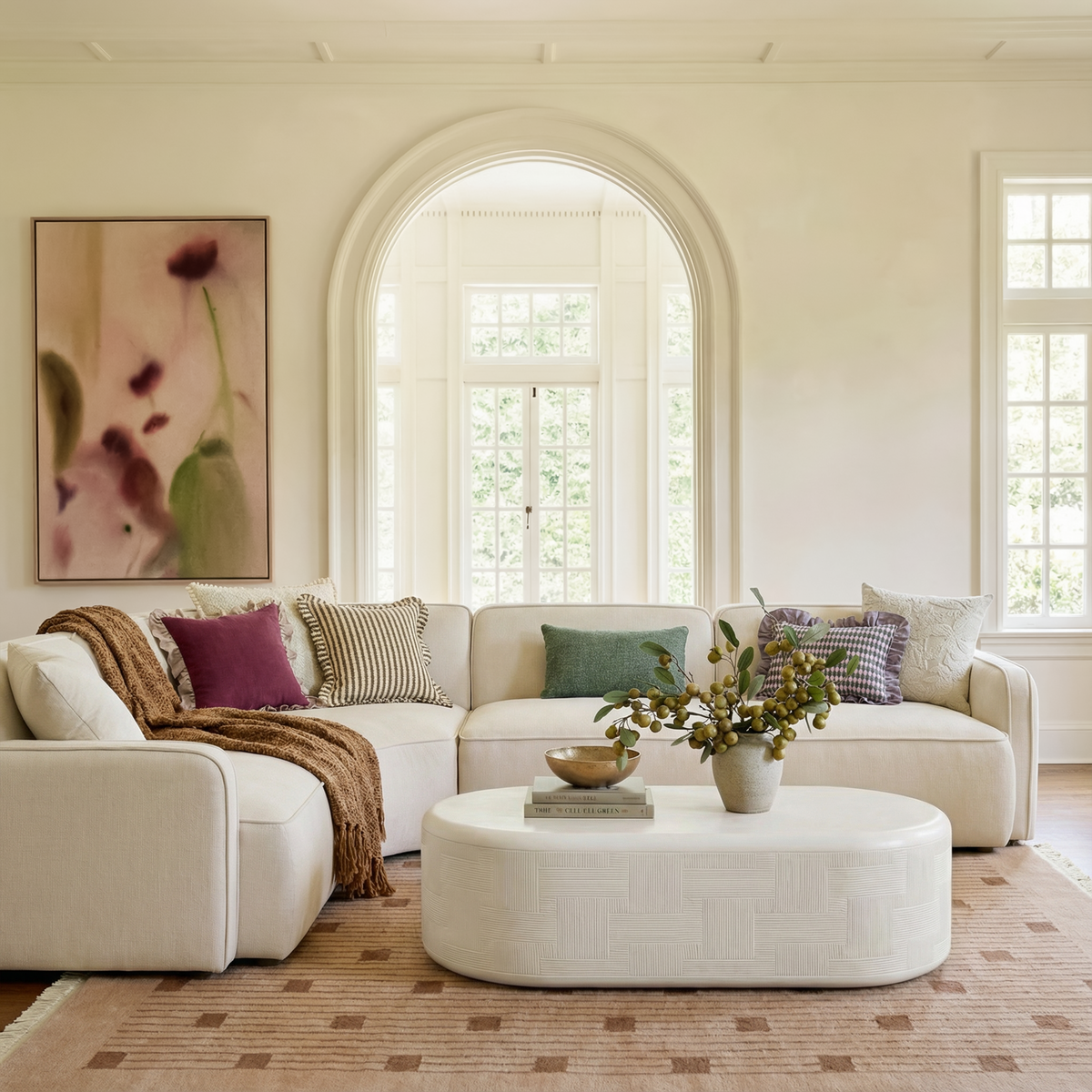 Suraya 55.1" Ivory Concrete Rounded Coffee Table by TOV Furniture – photo 2 of 8