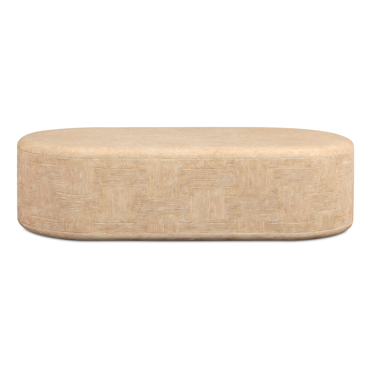 Suraya 55.1" Faux Travertine Concrete Rounded Coffee Table by TOV Furniture – photo 1 of 9