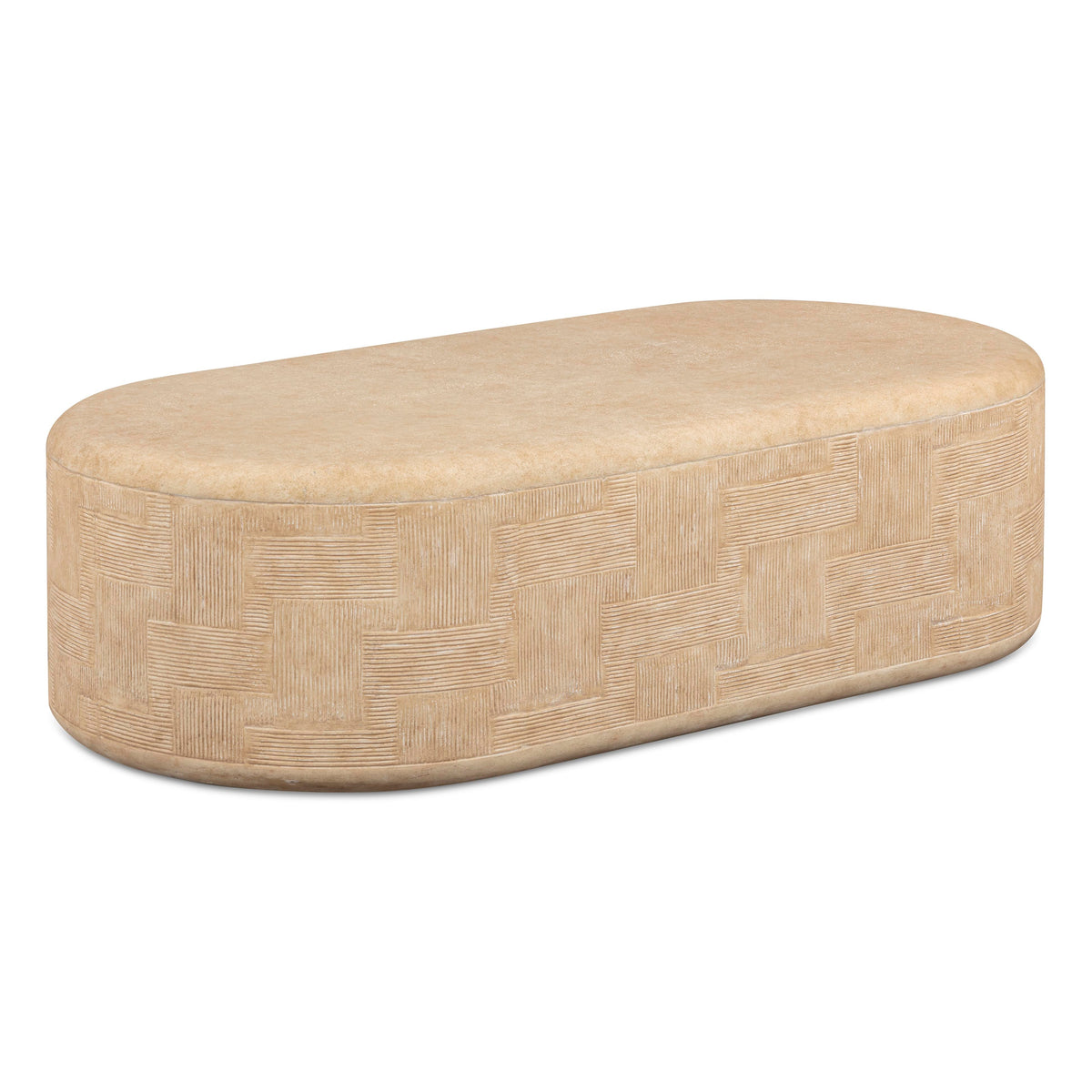 Suraya 55.1" Faux Travertine Concrete Rounded Coffee Table by TOV Furniture – photo 3 of 9