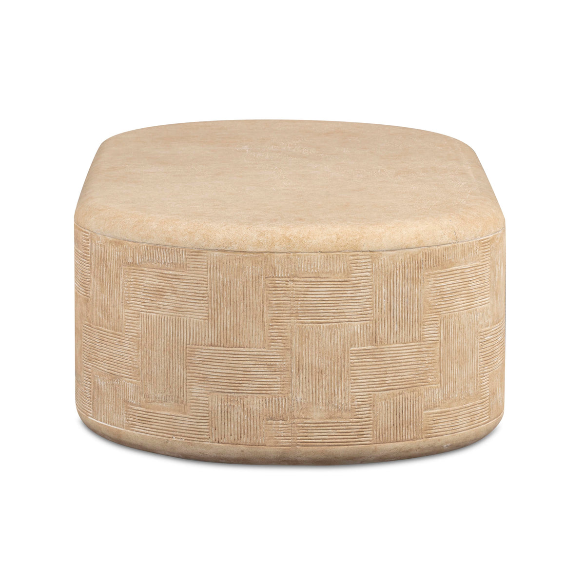 Suraya 55.1" Faux Travertine Concrete Rounded Coffee Table by TOV Furniture – photo 4 of 9