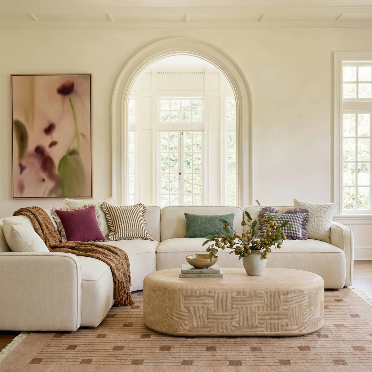 Suraya 55.1" Faux Travertine Concrete Rounded Coffee Table by TOV Furniture – photo 2 of 9