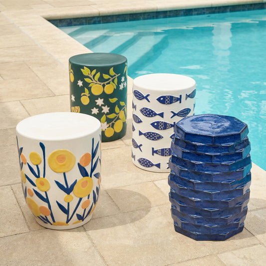 Trax Azul Blue Indoor/Outdoor Ceramic Side Table by TOV Furniture – photo 2 of 4