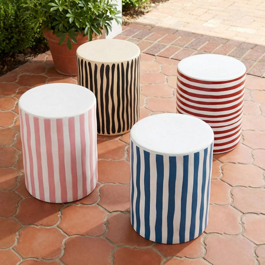Tempest Indoor/Outdoor Ceramic Table in Stripes by TOV Furniture – several colors shown