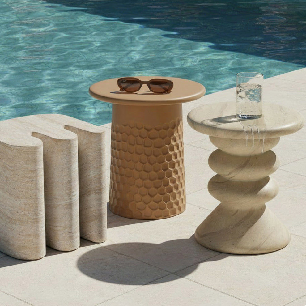 Thyme Faux Travertine Indoor/Outdoor Concrete Side Table Travertine by Tov Furniture